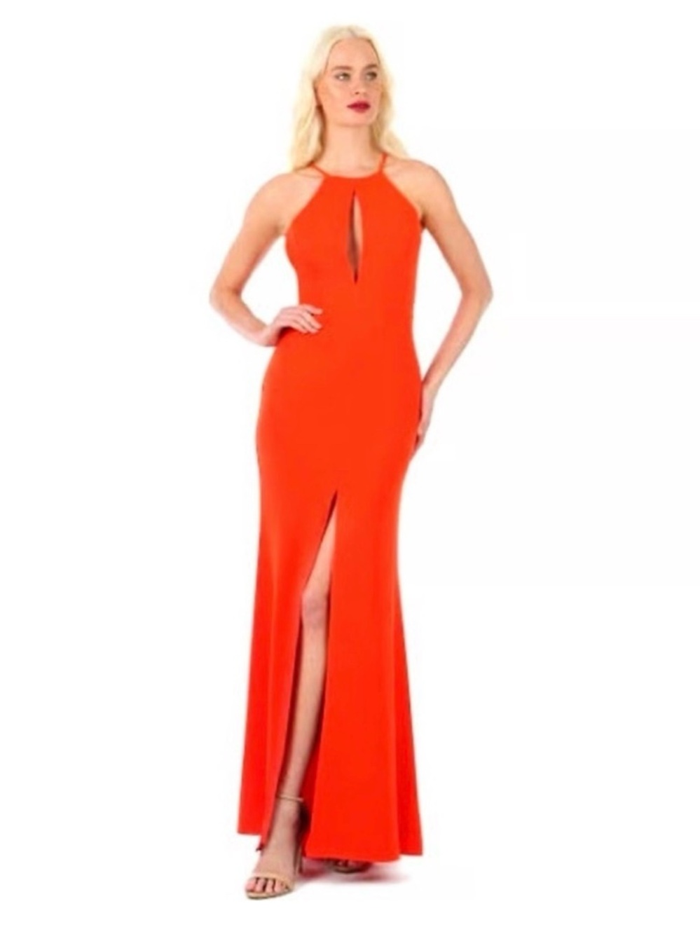 JAYGODFREY Bertoia Halter Slit Gown Size 12 Red Maxi Dress NWOT